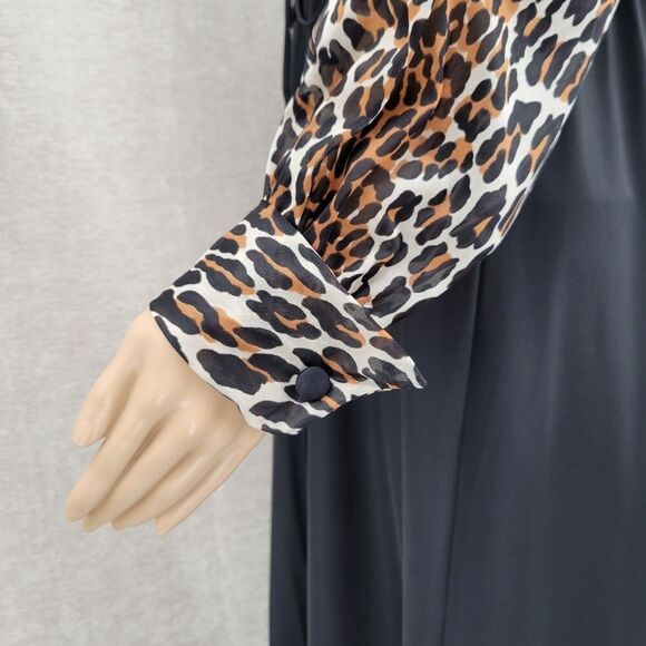 Vanity Fair Vtg 60s Leopard Black Button Front Nightgown Robe Dress Size Small - Picture 5 of 16